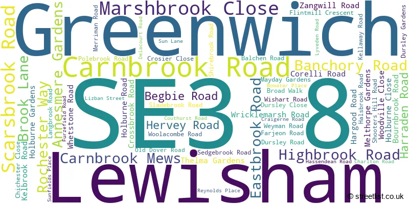 A word cloud for the SE3 8 postcode